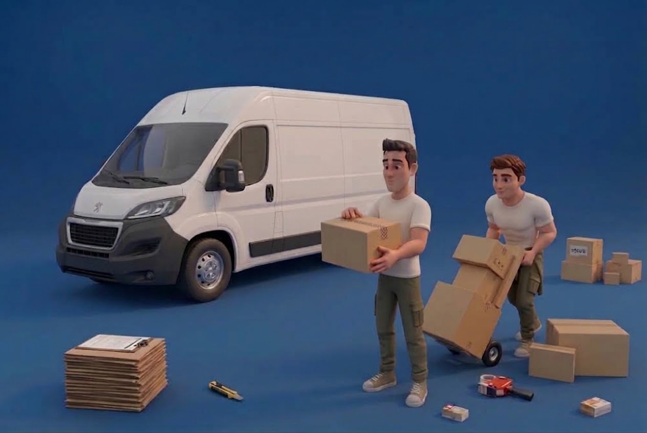 B2B dostava – kombi i radnici s kutijama